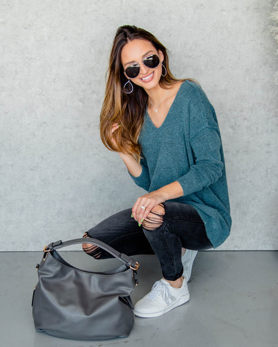 Shauna V-Neck Sweater - Steel Blue
