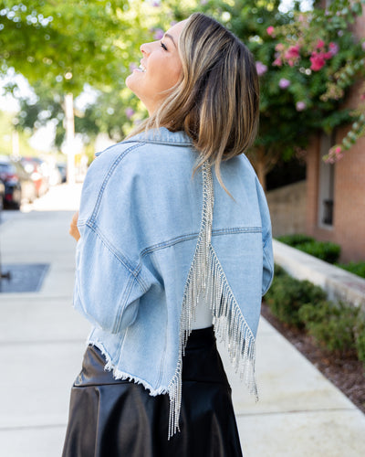 Shawn Cropped Studded Denim Jacket - Medium Wash