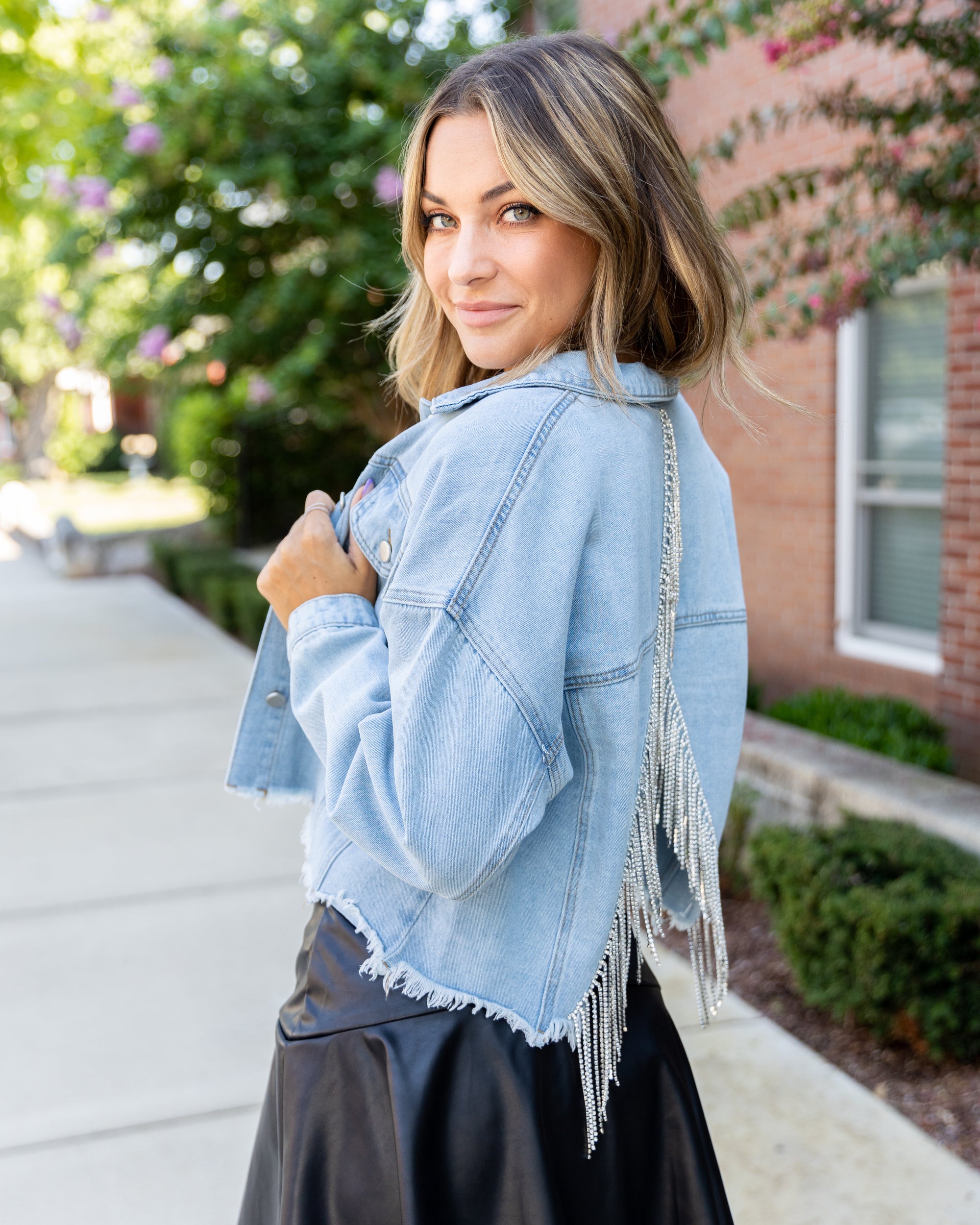 Denim Fringe & Button Decoration Wedge Sandals