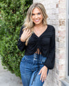 Shayla Ruched V-Neck Top - Black