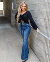 Shayla Ruched V-Neck Top - Black