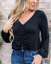 Shayla Ruched V-Neck Top - Black