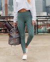 Shelby Textured Star High Waisted Leggings - Sea Green