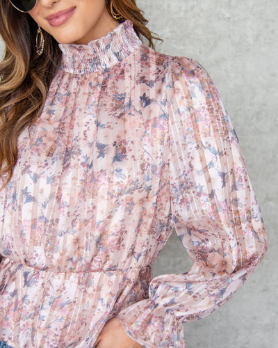 Sienna Ditsy Floral Mock Neck Top - Blush
