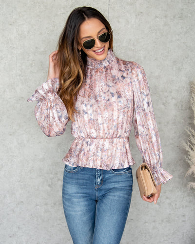 Sienna Ditsy Floral Mock Neck Top - Blush