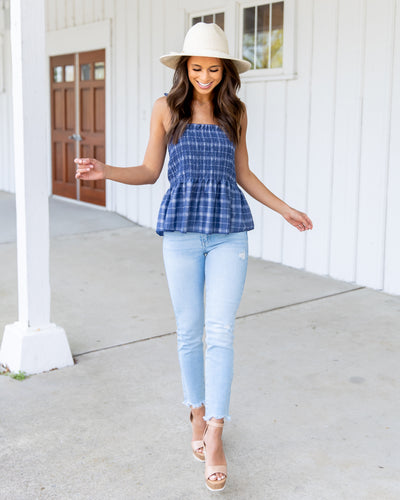 Simply Southern Plaid Tank - Navy