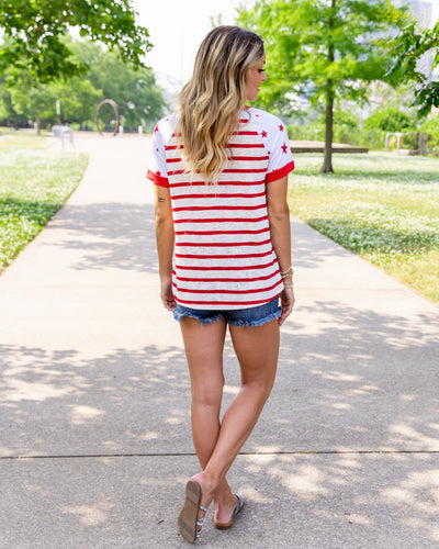 Star Spangled Stripe Top - Red/Off White