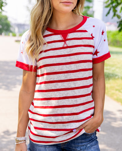 Star Spangled Stripe Top - Red/Off White