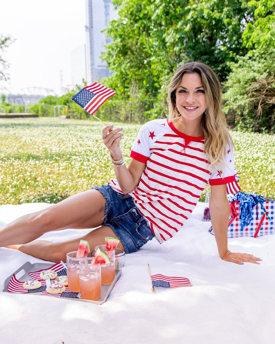Star Spangled Stripe Top - Red/Off White