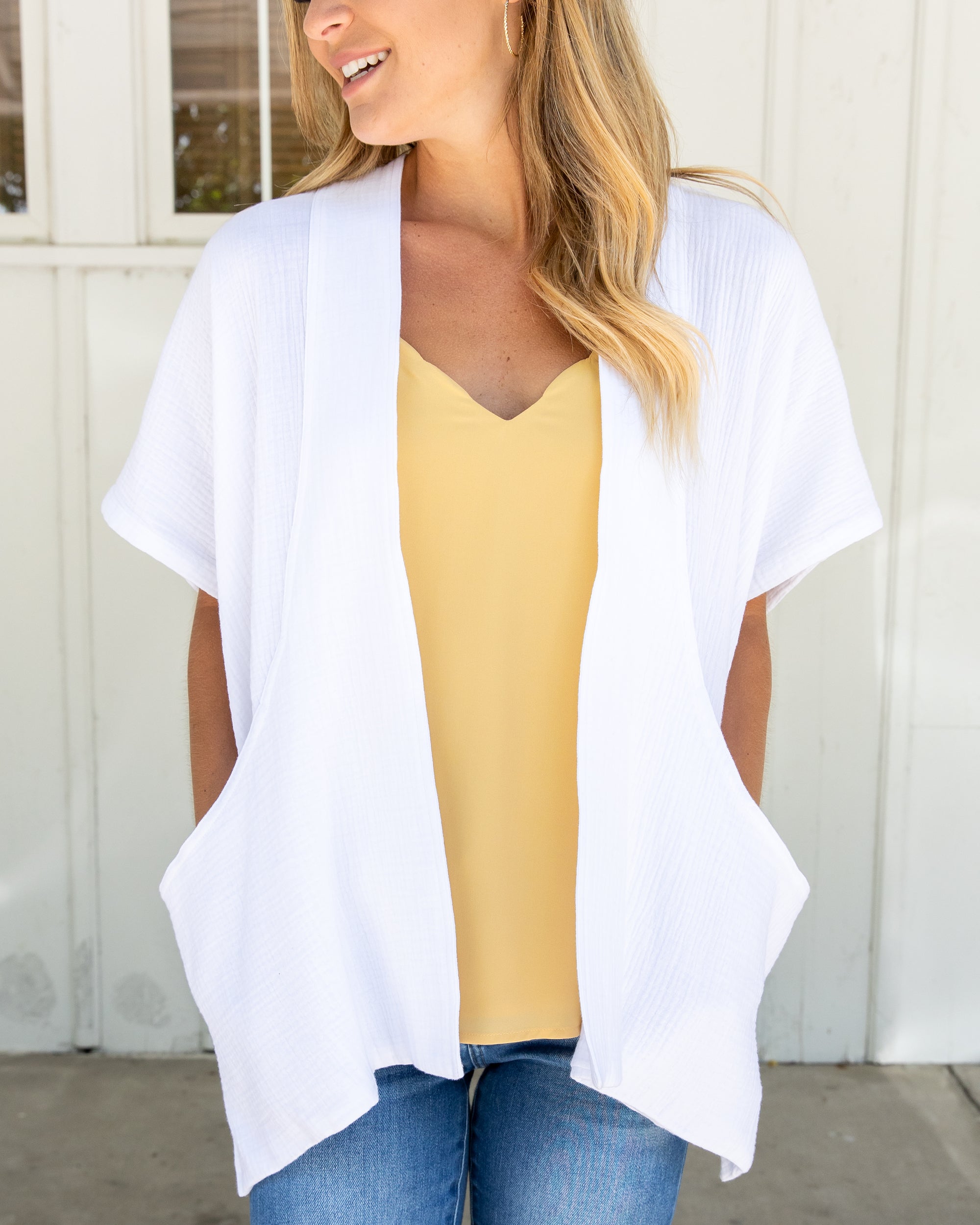 Summer Lightweight Pocketed Cotton Cardigan - White - Eleven Oaks