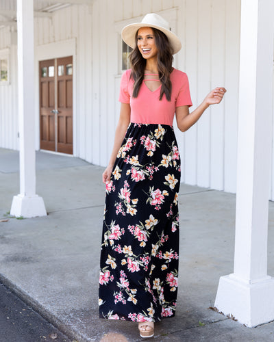 Sunset Moments Floral Maxi Dress - Coral