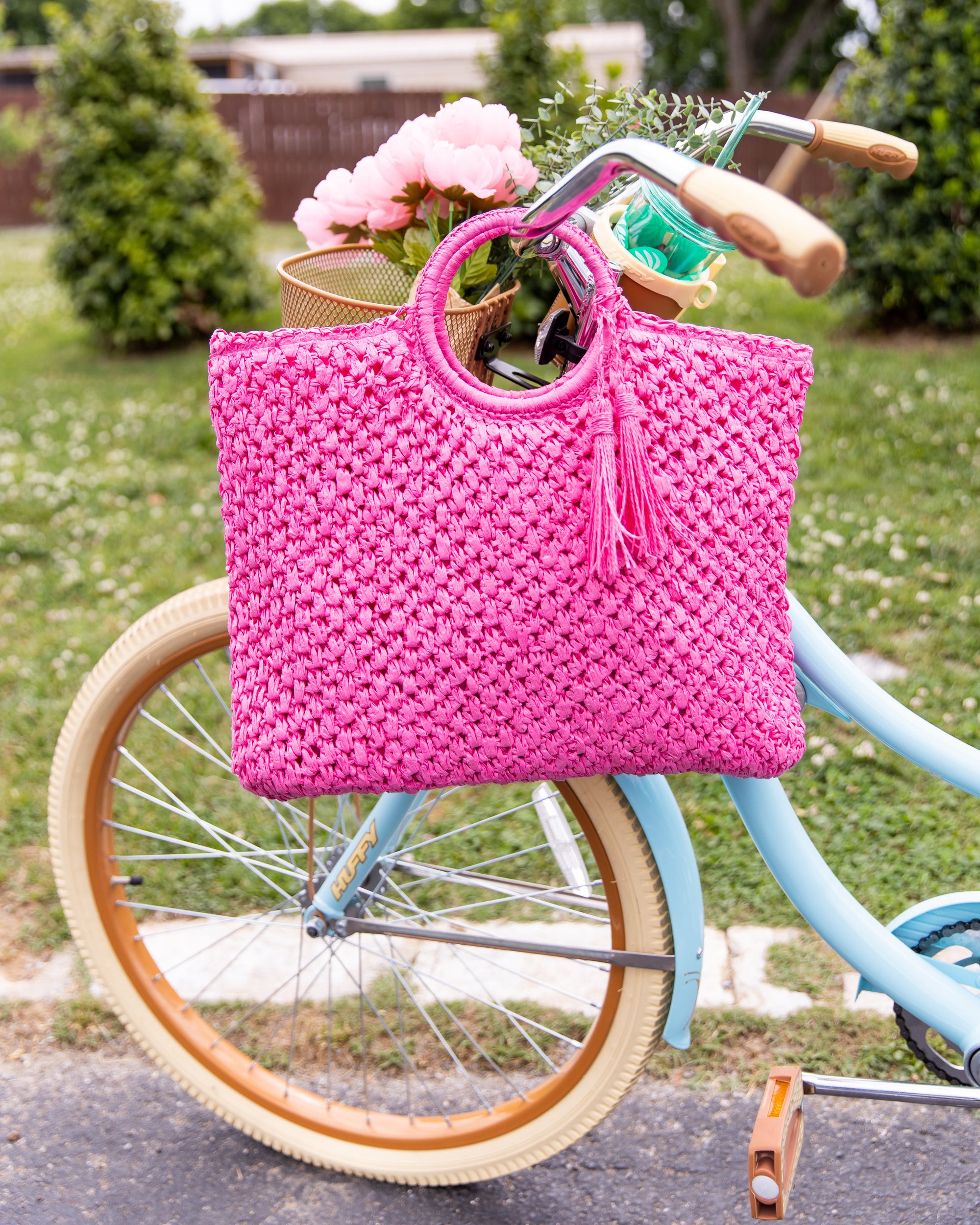 Pink woven bag best sale