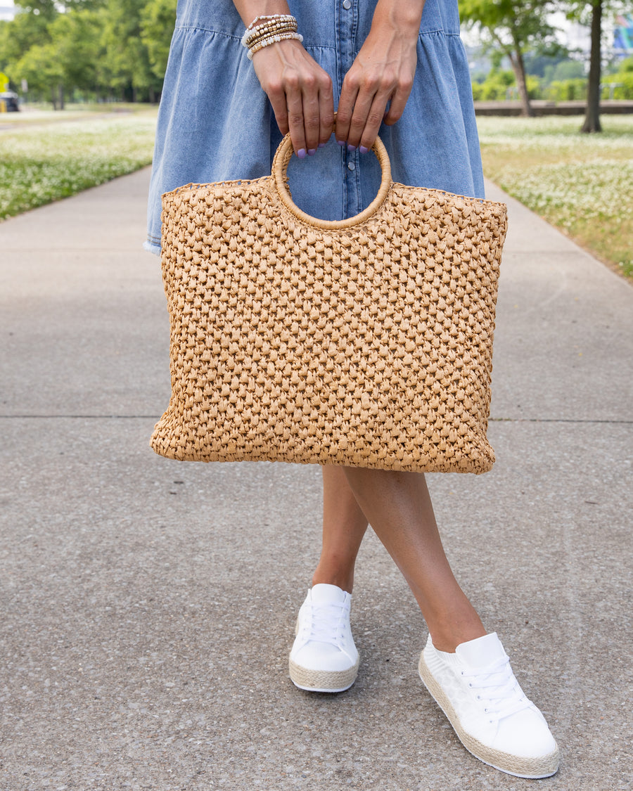 Tara Woven Handbag - Tan