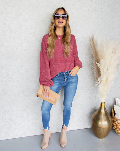 Tess Relaxed Bubble Sleeve Sweater - Faded Red