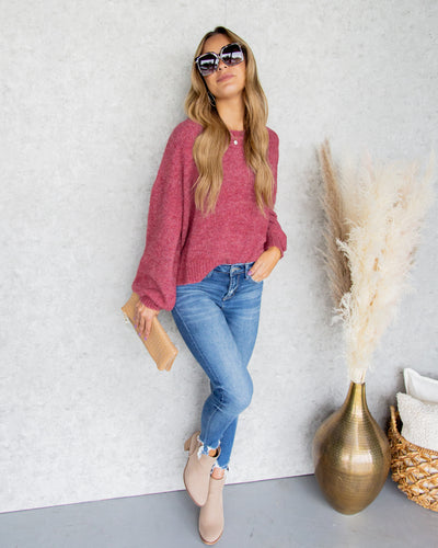 Tess Relaxed Bubble Sleeve Sweater - Faded Red