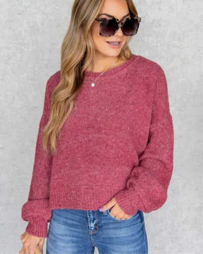 Tess Relaxed Bubble Sleeve Sweater - Faded Red