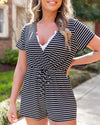 Time To Travel Stripe Romper - Black/Off White