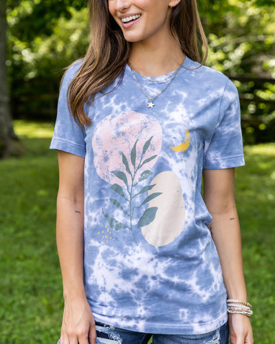 Under The Moon Floral Graphic Tee - Sky Blue/White