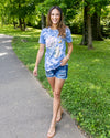 Under The Moon Floral Graphic Tee - Sky Blue/White