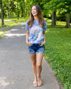 Under The Moon Floral Graphic Tee - Sky Blue/White