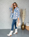 Victoria Button Down Plaid Fleece Shacket - Blue Multi