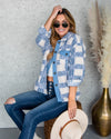 Victoria Button Down Plaid Fleece Shacket - Blue Multi