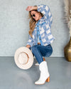 Victoria Button Down Plaid Fleece Shacket - Blue Multi