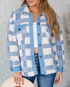 Victoria Button Down Plaid Fleece Shacket - Blue Multi