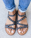 Victoria Studded Strappy Sandals - Black