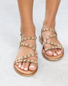 Victoria Studded Strappy Sandals - Cognac