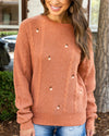 Waverly Embroidered Cable Knit Sweater - Light Rust