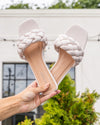 Zoey Braided Square Toe Slides - Blush Ivory