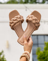 Zoey Braided Square Toe Slides - Tan