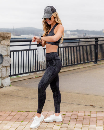 Zoey Flake Foil Shimmer High Waisted Leggings - Black