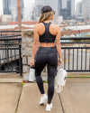 Zoey Twist Front Flake Foil Shimmer Padded Sports Bra - Black