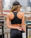 Zoey Twist Front Flake Foil Shimmer Padded Sports Bra - Black