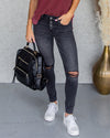 Ellie High Rise Button Fly Distressed Skinny Jeans - Black