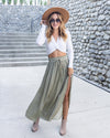 Jocelyn Smocked Satin Maxi Skirt - Light Olive