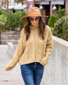 Rachel Cowl Neck Cable Knit Sweater - Light Mustard