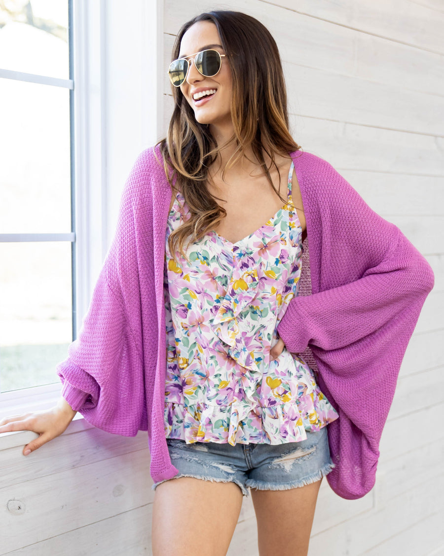 Emma Floral Ruffle Tank - Orchid