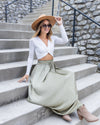 Jocelyn Smocked Satin Maxi Skirt - Light Olive