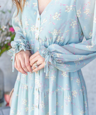 Katherine Button Down Ditsy Floral Maxi Dress - Mint