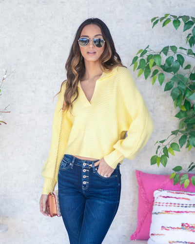 Natalie Collared V-Neck Sweater - Lemon