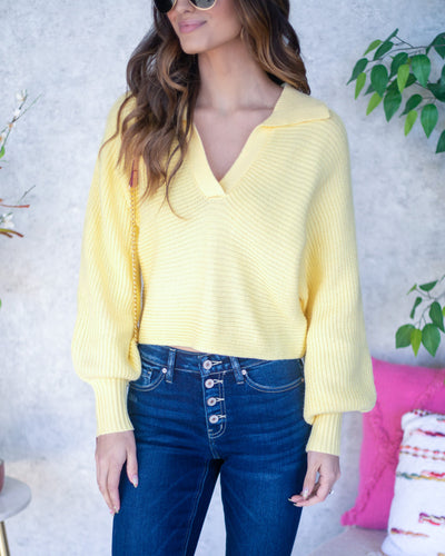 Natalie Collared V-Neck Sweater - Lemon