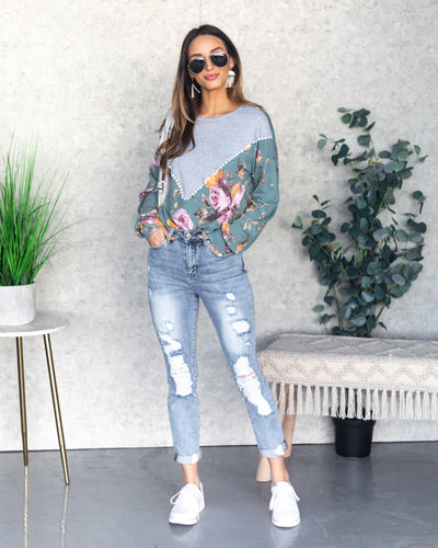 Emma Banded Floral Top - Teal