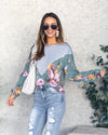 Emma Banded Floral Top - Teal