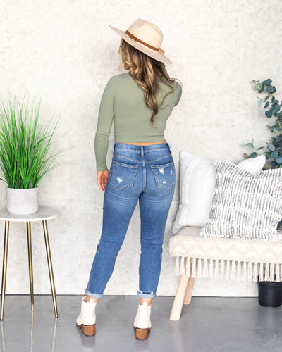 Annabelle Fitted Ribbed Cropped Top - Sage