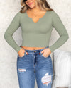 Annabelle Fitted Ribbed Cropped Top - Sage