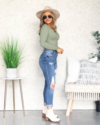 Annabelle Fitted Ribbed Cropped Top - Sage
