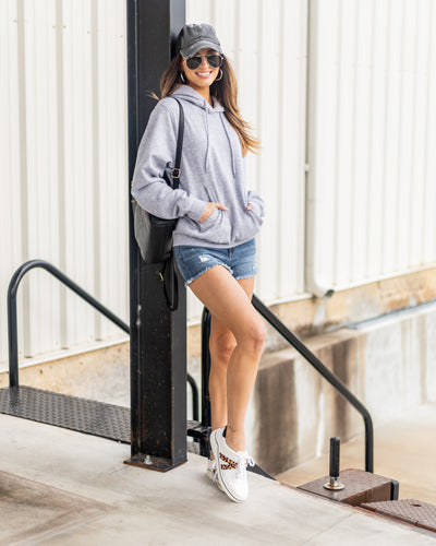 Lilly Pocketed Drawstring Hoodie - Heather Grey